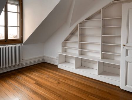 Bibliothèque intégrée dans un appartement vide Bibliothèque intégrée dans un appartement vide